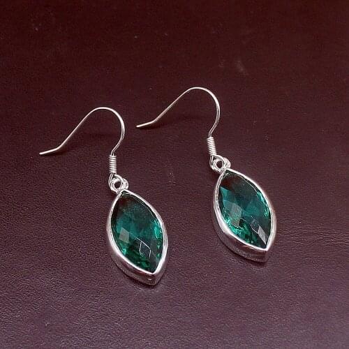 Hermosa Wonderful Shiny GreenTopaz Silver Color Jewelry Gifts Dangle Drop Earrings for Women Girls 1 3/8 Inch FQ257