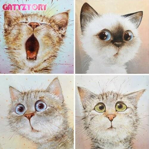GATYZTORY 60x75cm Frame Painting By Numbers For Adults Children Cute Cat Animals Paint By Number Home Wall Decoration Crafts