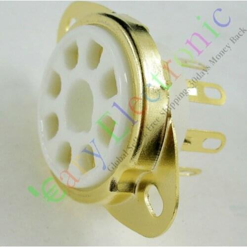 Wholesale and retail 20pc Gilded 8pin Ceramic vacuum tube socket top mount gold valve base Fr EL34 6L6 free shipping