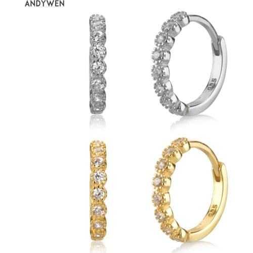 ANDYWEN 925 Sterling Silver 9.5mm Hoops Crystal CZ Huggies Special Ring Round Loops Fashion European Women Luxury Jewelry