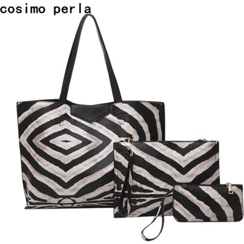 Fashion Zebra Pattern Tote Bags for Women PU Leather Large Shoulder Bags 3PCS set Animal Prints Top Handle Handbags with Purses