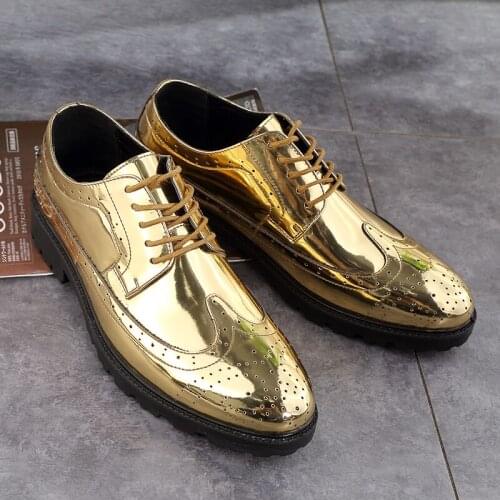 2021Shoes men original chaussure home casual shoes mens brogues formal shoes Oxford gold lace up silver large 47 zapatos hombre