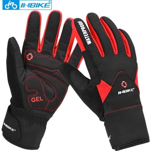 INBIKE Winter Thermal Cycling Gloves Windproof Bike Gloves Anti Skid Padded Bicycle Gloves Warm Touch Screen Outdoor Gloves MTB