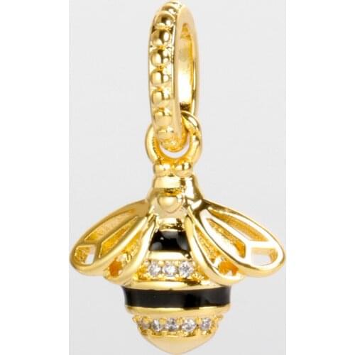 Authentic 925 Sterling Silver Golden Bee pan Charms Fit Original Bracelet Necklace For Women DIY Jewelry S925 Beads