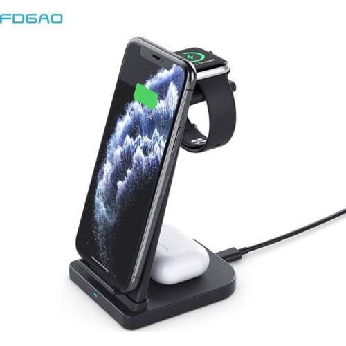 Qi 15W Fast Charge 3 In 1 Wireless Charger Station Dock Stand For iPhone 12 11 XS XR X 8 Apple Watch SE 6 5 4 3 2 Airpods 2/Pro
