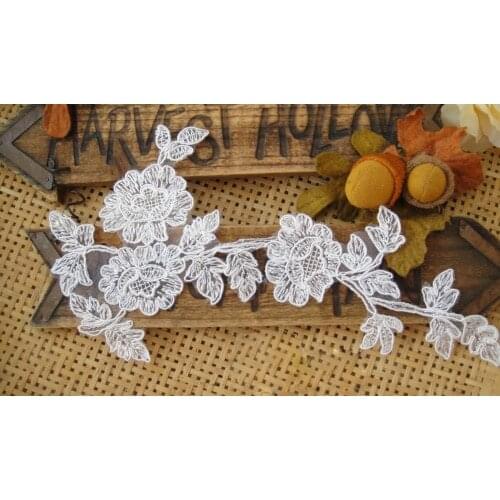 Size14*28cm(5pcs/lot) Sewing Cream Corded Lace Applique Embroidery Lace patch for Wedding Garment Decoration