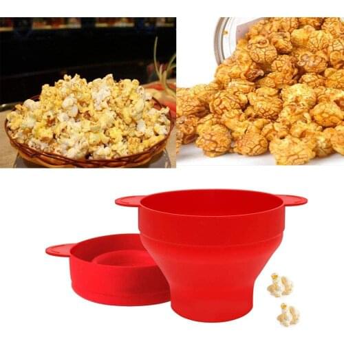 Silicone Microwave Popcorn Bowl Bucket With Lid For Home Microwave Popcorn Makers With Handles Collapsible Popcorn Bowl