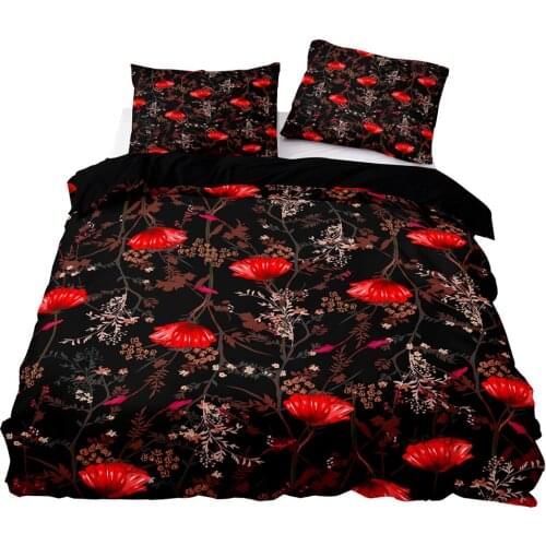 Modern Style Duvet Cover 220x240 Pillowcase 3Pcs,200x220 Quilt Cover,Big Blanket Cover ,Red Flowers Pattern Bedding Set