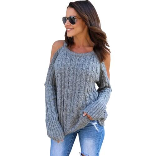 NORA TWIPS 2018 Fashion Sexy Women O-Neck Off Shoulder Long Sleeve Knitted Sweater Solid Skinny Loose Casual Female Sweater