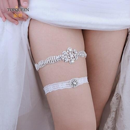 TOPQUEEN 2pcs/Set Wedding Garters Lace rhinestone Sexy Garters for Women/Bride Thigh Ring Bridal Ring Loop Leg Garte THS98 TH21