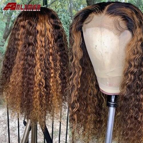 Highlight Honey Blonde Wig Curly Human Hair Wig Ombre Colored 13x6 Lace Front Human Hair Wigs For Women Brazilian Remy Hair