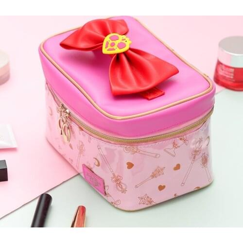 Japan Cosmetic Bag PU Leather Cosmetics Storage Bag Purchasing Agents Celebrity Style Pretty Girl Warrior Cartoon Cute Large-Vol