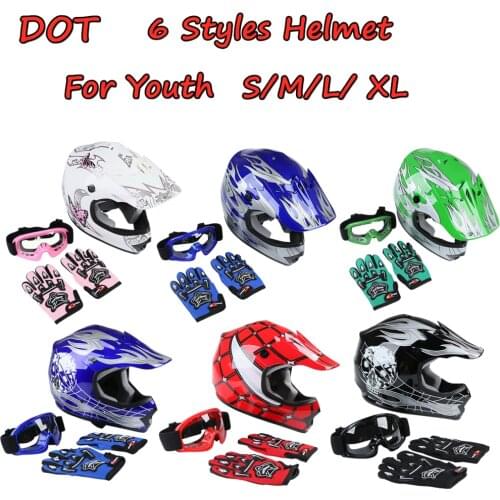 TCMT Motocross DOT Youth Children Full Face Helmet Dirt Bike ATV Racing Red Green White Blue Black Goggles Gloves