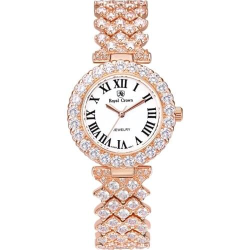Prong Setting Lady Womens Watch Japan Quartz Fashion Fancy Bracelet Luxury Crystal Party Girl Birthday Gift Royal Crown Box
