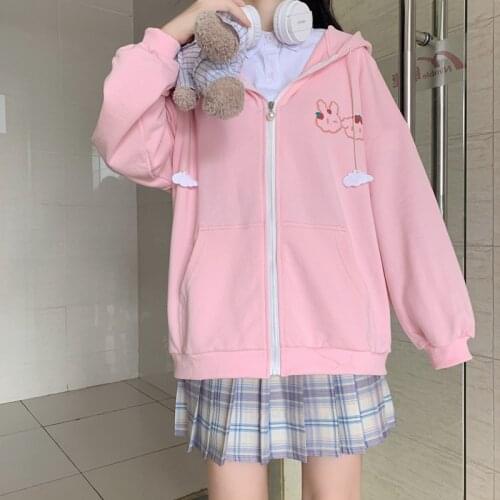 Kawaii New Autumn Preppy Style Women Sweatshirt Goth Loose Pink Hooded Sweatshirts Female Oversized Jacket Cute Sweet Tops Y2k