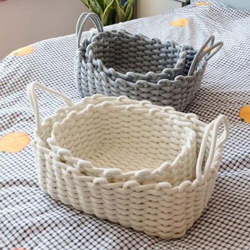 1PC Nordic Hand-woven Thick Cotton Rope Storage Box Baby Kids Toy Snacks Keys Holder Sundries Storages Basket Desktop Organizer