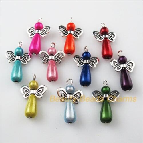 10 New Charms Dancing Mixed Angel Pendants Tibetan Silver Tone Wings 17.5x30mm