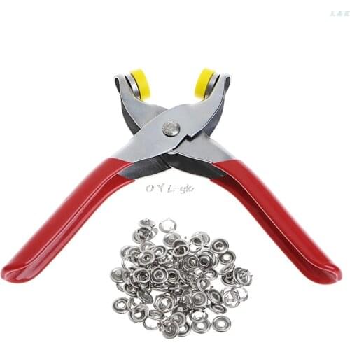 100pcs prong rings+1 Pliers Metal Prong Ring Snap Fasteners Press Studs Plier 9.5mm l29k