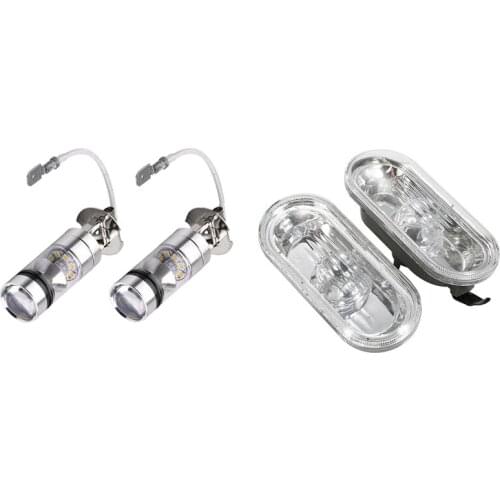 2Pcs 6000K White LED H3 100W 2323 Car Fog Light Bulb DRL & 2Pcs Side Marker Turn Signal Light for SEAT Leon 2000-2006