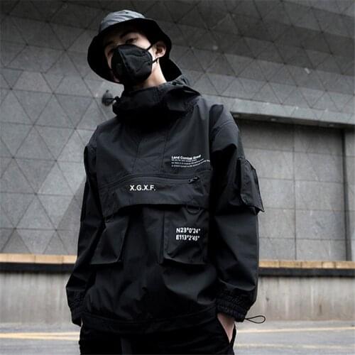 2019 New Black Cargo Jackets Windbreaker Men Streetwear Tactical Jacket Pullover Multi-pocket Male Autumn Hoody Coat