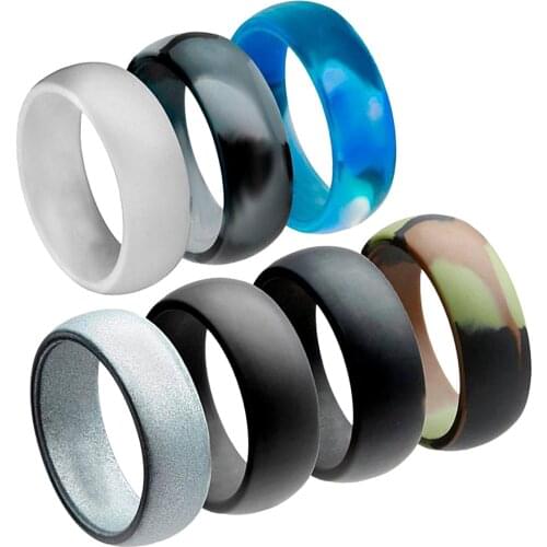 7 Pcs Premium Silicone Rubber Wedding Party Rings Mens Women Jewelry