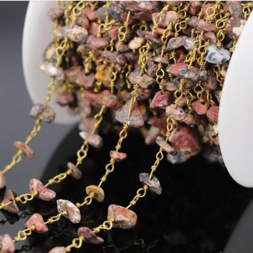 5Meter Jasper jade Chip Bead Link Rosary Chain,plated Brass Wire Wrapped Chain Necklace Men with Jewelry Findings