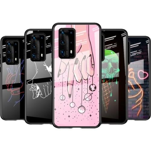 Tempered Glass Cover Line Art illustrations For Huawei P40 P30 P20 P10 Pro Plus Lite 5G 2019 Shockproof Shell Phone Case
