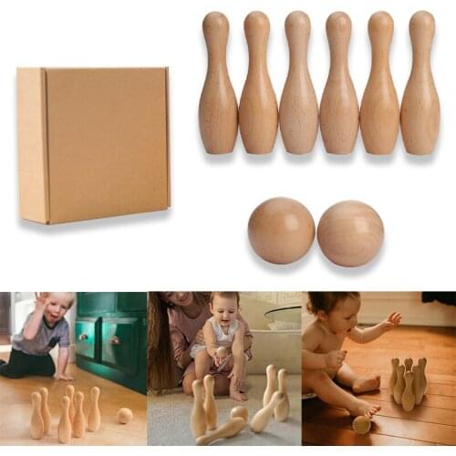 Childrens Wooden Bowling Bottle Indoor Kids Desktop Bowling Game Sports Toys Parent-child Interactive Aiming Shooting Training