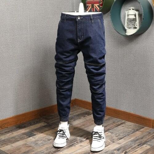 Newly Fashion Streetwear Men Jeans Vintage Dark Blue Loose Fit Casual Denim Cargo Pants Japanese Style Hip Hop Joggers Jeans Men