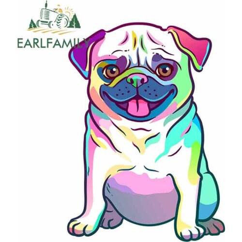 EARLFAMILY 13cm x 9.4cm Cute Pug Dog Vinyl Stickers Puppy Funny Animal Car Sticker Laptop Luggage Window Bumper Decor Graphic