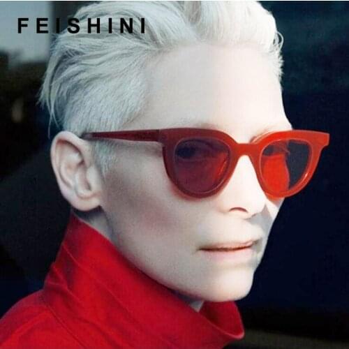 Feishini Future Fashion Transparent Colour korea Glasses Clear Cat Eye Oculos Men Plastic Cheap Oversized Sunglasses Women UV400