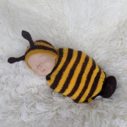 Newborn hat and sack overall props Little Bear Sleeping Sack Knit mohair Cocoon and hat full set Newborn Photography Props