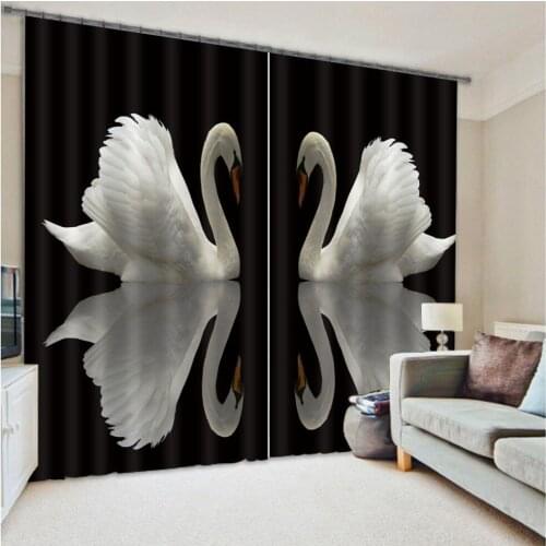 Customized Luxury Blackout 3D Window Curtains Living Room kids Bedroom Drapes Rideaux Cortinas Black and white swan pillowcase