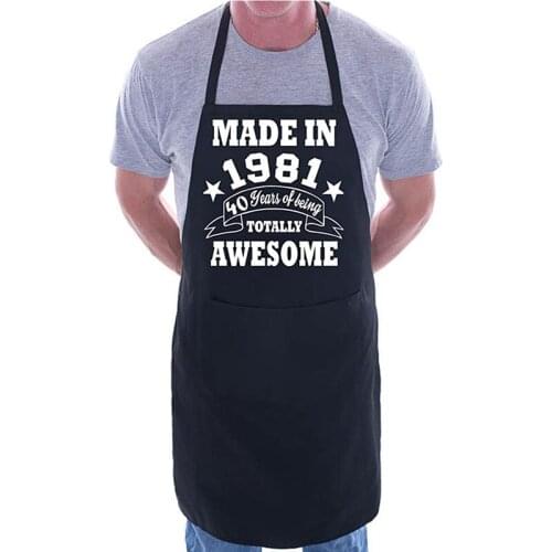 Custom Manly Apron,Funny BBQ Apron for Men,Personalized Print 40th Birthday Made In 1981 Novelty Apron,Fathers Day Grill Gifts