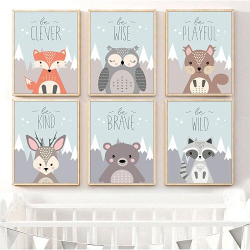 Cute Animals Canvas Art Painting Print Fox Rabbit Bear Decorative Posters for Nursery Kids Baby Room Home Wall Decor Picture