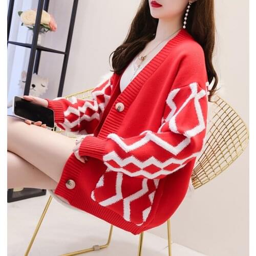 Spring Autumn Women Coat Knit Sweater Cardigan Jacket New V-neck Long Sleeve Letter Stripe Embroidered Knit Sweater Female Tops