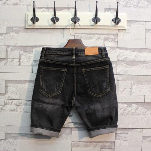 Summer Men Slim Denim Cargo Shorts Casual Retro Ripped Stretch Shorts Teenager Fashion Knee Length Jeans Beach Shorts Plus Size