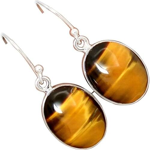 Lovegem Genuine Tiger eye Earrings 925 Sterling Silver,32.1 mm, AE1498