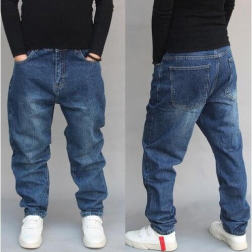 Trendy Jeans Mens Harem Pants Casual Denim Pants Blue Hiphop Distressed Jean Loose Baggy Streetwear Mens Trousers Man Clothing