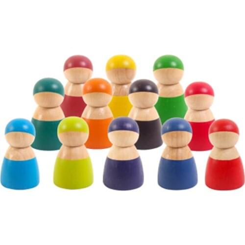 Montessori Wooden Toy Rainbow Wood Peg Dolls Wooden Pretend Play People Figures for Toddlers Preschool Learning Educational Toys