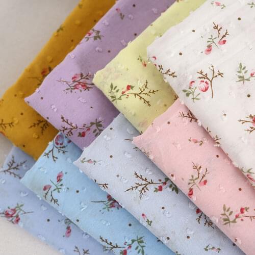 Soft White Floral Print Cotton Jacquard Fabric for DIY Fashion Summer Dress Skirt Making Material