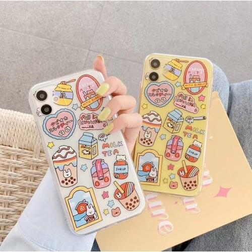 Cute Cartoon Pearl milk tea rabbit Bee jar soft phone case for iphone X XR XS 11PRO MAX 7 8 plus Clear Back cover coque Funda