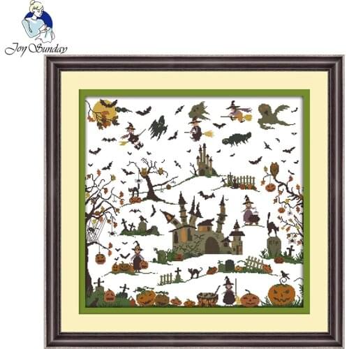Joy Sunday DIY Handmade Needlework Counted Cross Stitch Set Embroidery Kit The witch castle Pattern Cross-Stitching Home Decor