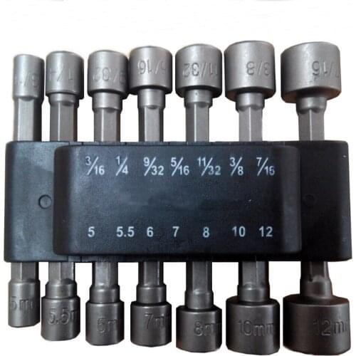 14pc Power Nut Driver Set Black Case Dual Metric & Standard Sae 1/4" Shank Screwdrivers Nutdrivers Nut Driver Socket Bits Drill