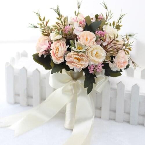 New sale Hand Holding Flower Bouquet Wedding Bridal Bridesmaid Bouquet Artificial Peony Silk Flowers Home Decoration Ph001