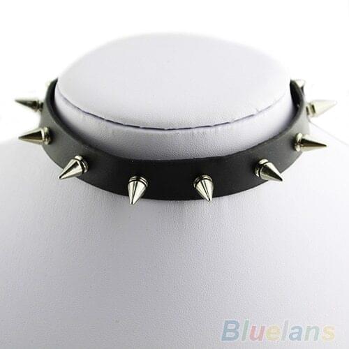 New Punk Spike Leather Choker Collar Necklace Tone Studs EMO Metal Gothic 7ENT 85RK