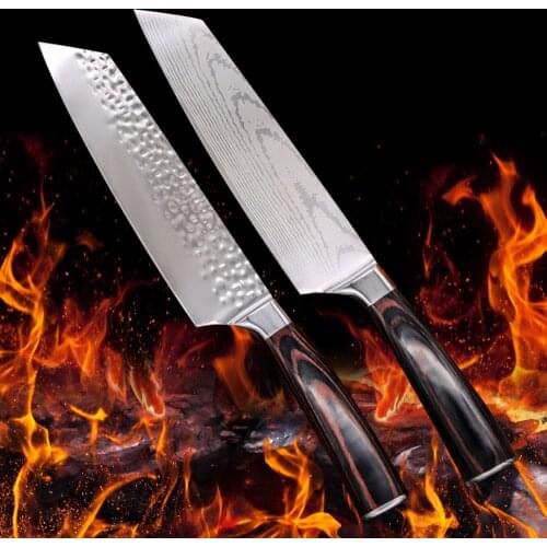 Gyuto Kitchen Knife Meat Cleaver Japanese Chefs Cooking Knife 7Cr17Mov Stainless Steel Slicing Chef Knives Color Wood Handle