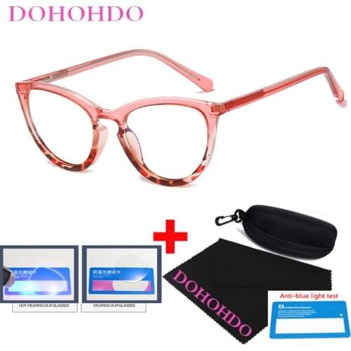 DOHOHDO Anti Blue Light Glasses Women Fashion Cat Eye Computer Eyeglasses Frame Optical TR90 Transparent Eyewear UV400 Oculos