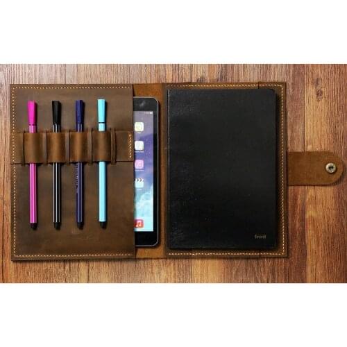 Personalized distressed leather cover organizer portfolio for A5 Moleskine Agenda Field notes notebook / leather ipad mini cover