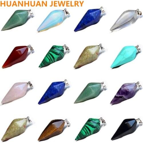 2pcs 14x37mm Necklace Pendants Natural Semi-precious Stone Six Angle Pendant Hexagon Crystal Bullet Accessories